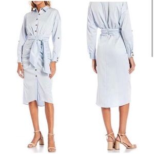 Antonio Melani Roxanne Long Sleeve Ruched Tie Waist Button Front Shirt Dress